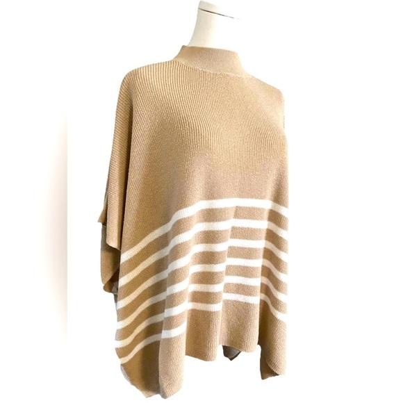 J. Crew Tan and White Poncho Sweater - Picture 5 of 11